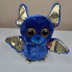 TY Beanie Boos OZZY Blue Bat Glitter Eyes 10" NEW